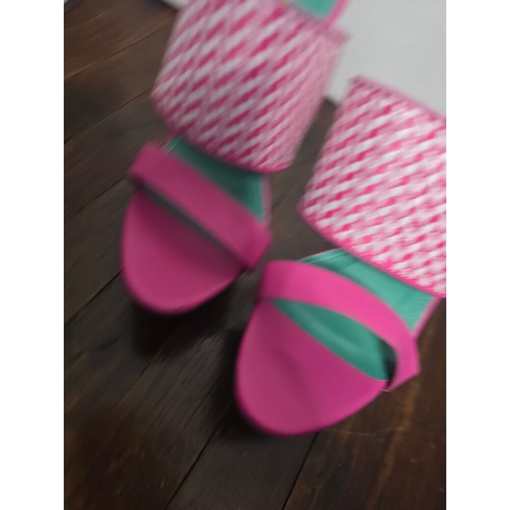 Pink & Teal Platform Heel Slide Sandals - Picture 3 of 9